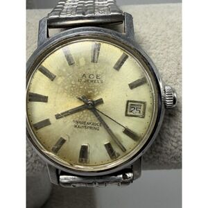 Ace‎ 17 Jewels Manual Wind Mens Watch 33MM 6.25" Stretch Band Working Vintage